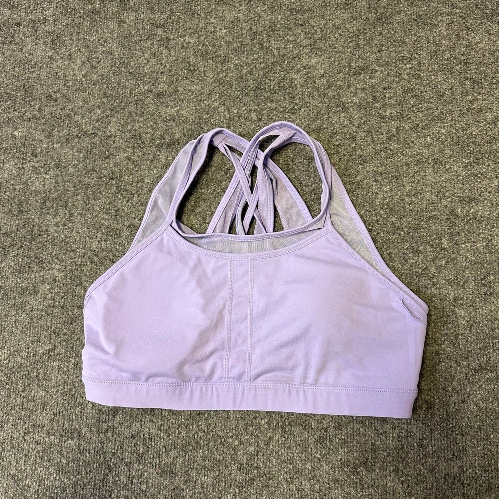 Fabletics Sports Bra Womens Size M Purple Strappy Mesh Back Athletic Yoga Gym